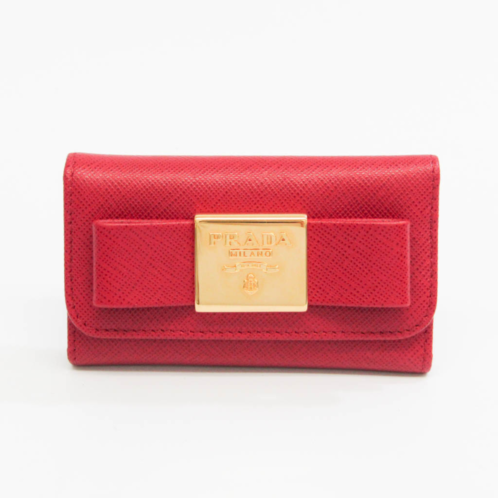 Prada Fiocco 1pg222 Women's Leather Key Case Fuoco